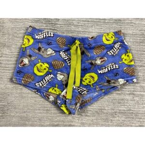 DreamWorks Pajama Shorts Women L Blue Shrek Donkey I'm Makin Waffles‎ Fleece